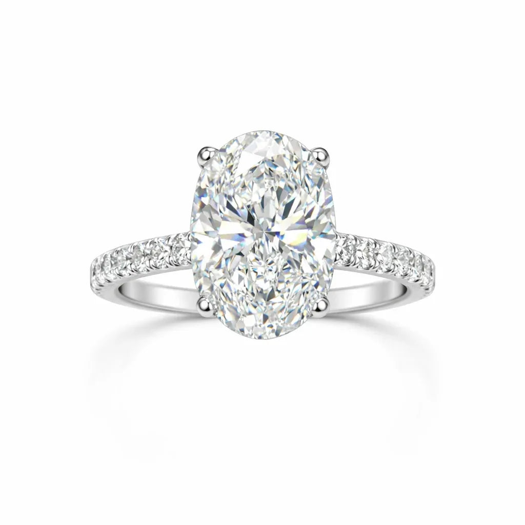 Oval cut lab-grown diamond ring 2.85 (ctw) 14k white gold - Global Diamond Montreal