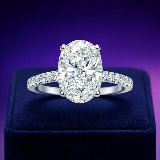 Oval cut lab-grown diamond ring 2.85 (ctw) 14k white gold - Global Diamond Montreal