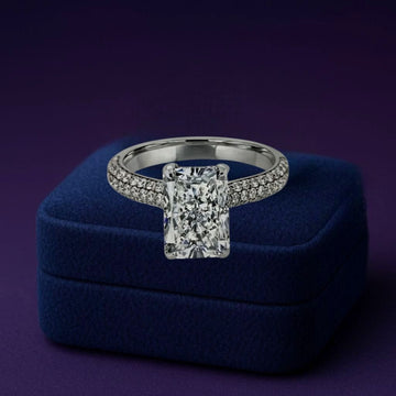 Pave setting Radiant cut lab-grown solitaire diamond 3.53 (ctw) in 14k gold