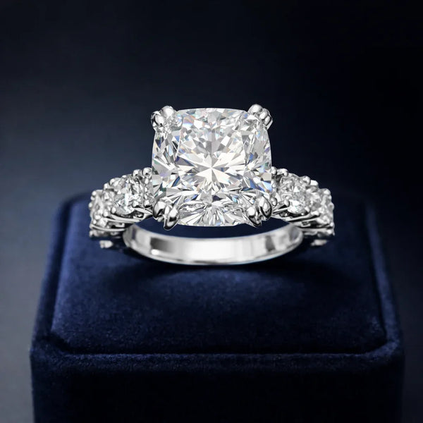 Cushion cut lab-grown solitaire diamond ring 6.77 (ctw) in 19k gold