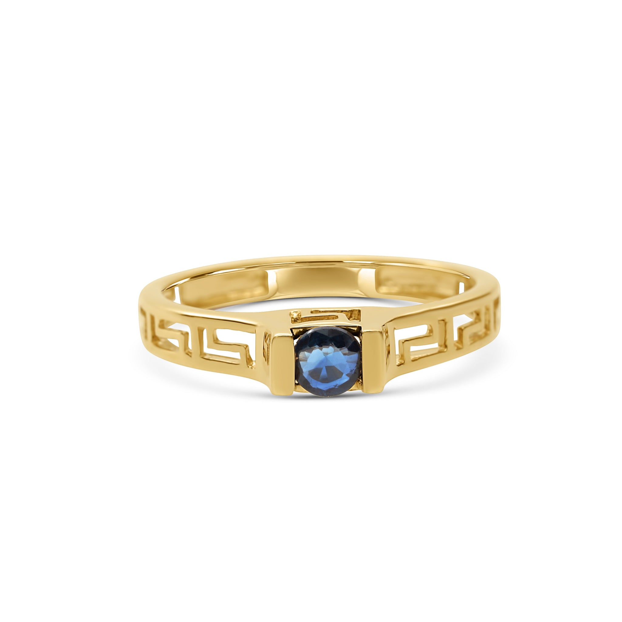 Greek key Sapphire solitaire ring  14k gold