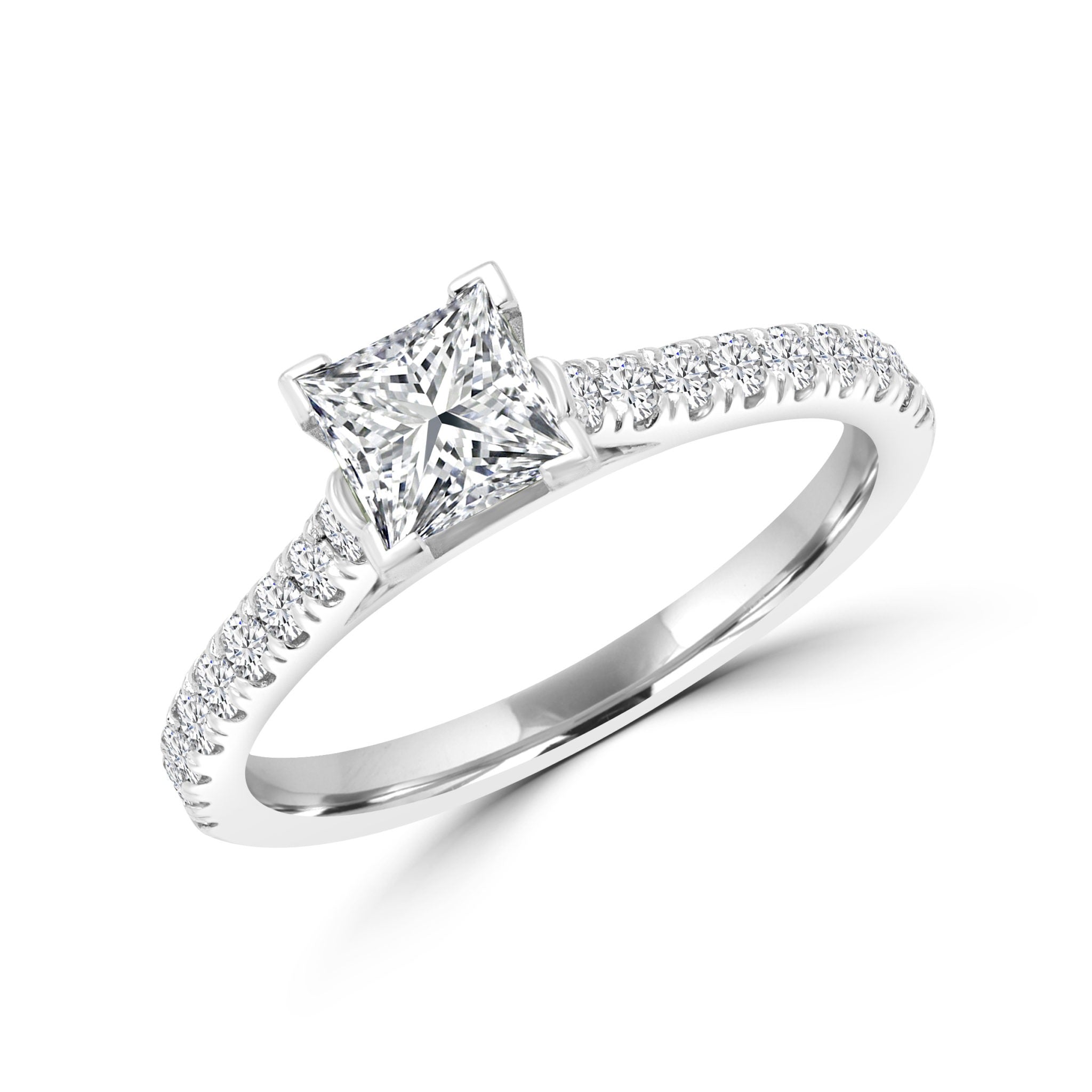 Bague solitaire en diamant de laboratoire taille princesse 1,36 (ctw) en or 14 carats