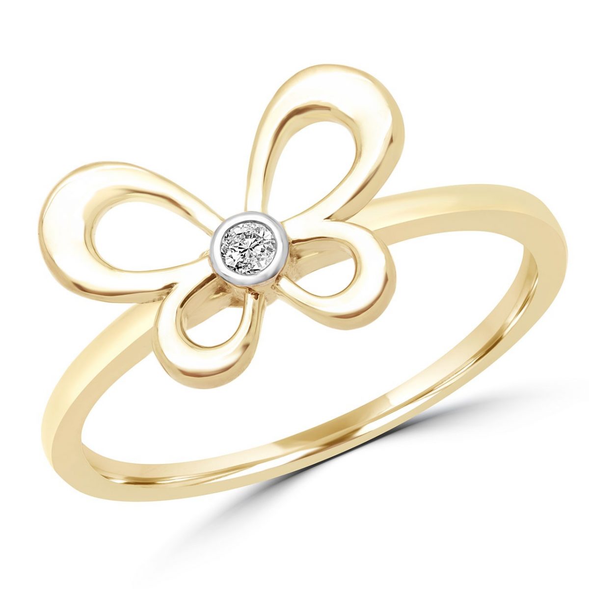 Bague de promesse en diamant motif papillon 0,02 ct or jaune 10 carats 