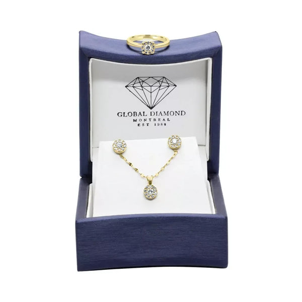 Halo diamond pendant, earrings & ring set 0.82 (ctw) in 14k gold