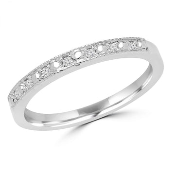 White gold wedding band anniversary ring with round diamond