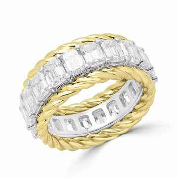 Emerald cut diamond eternity ring in 18k yellow gold & 18k white gold