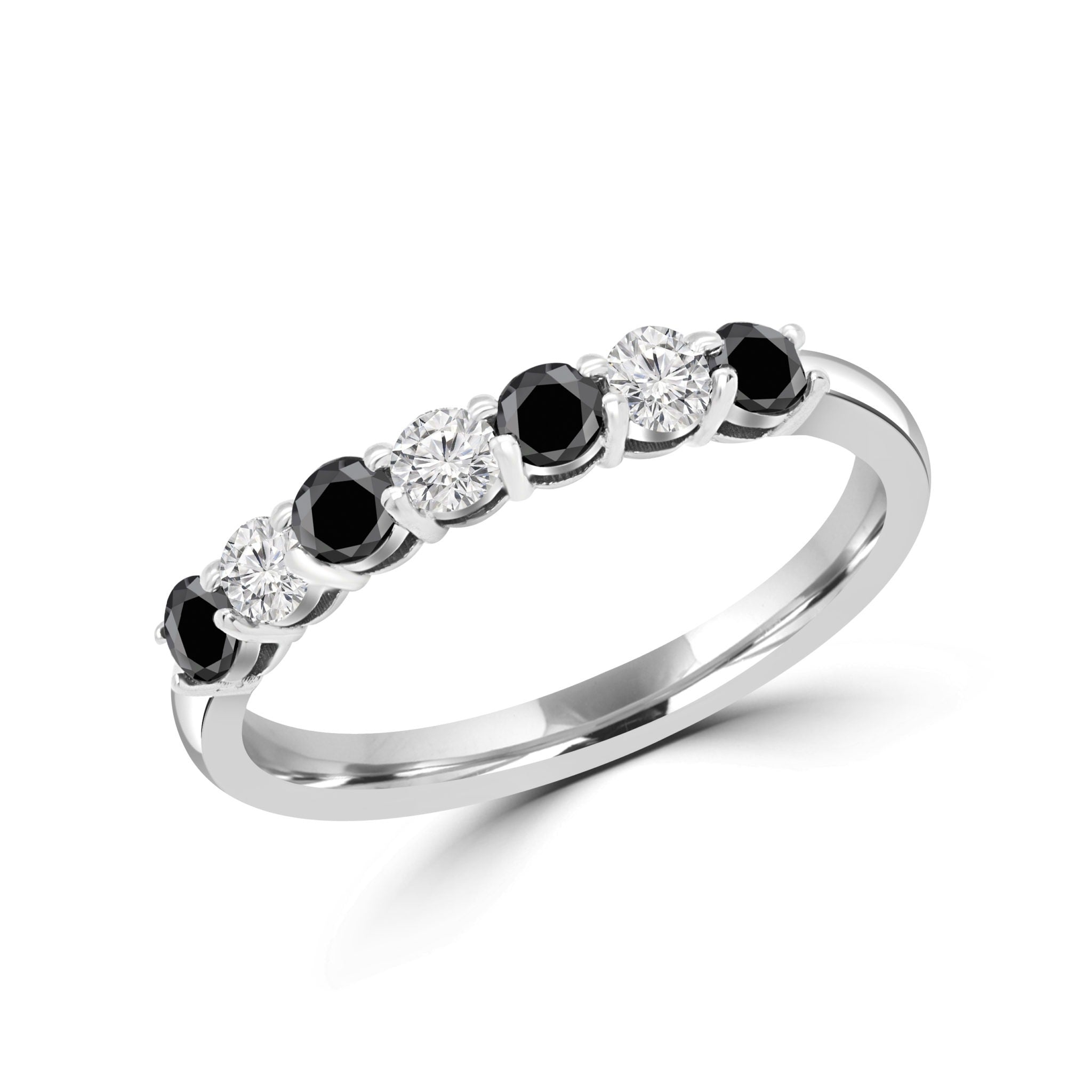 Bague semi-éternité diamant noir et blanc 0,50 (ct) en or 14 carats