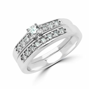 0.46 Carat (ctw) Diamond Engagement Ring Bridal Set in 14k White Gold