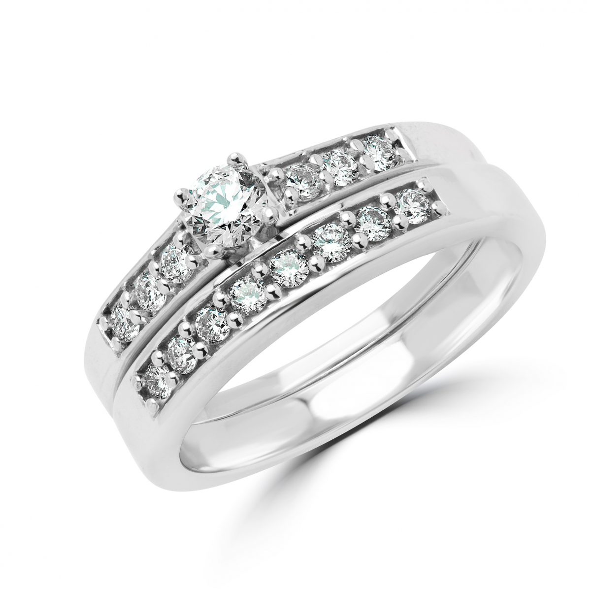 Diamond engagement ring bridal set 0.46 (ctw) in 14k white gold