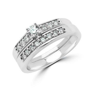 Bague de fiançailles en diamant sertie de mariée 0,46 (ct) en or blanc 14 carats