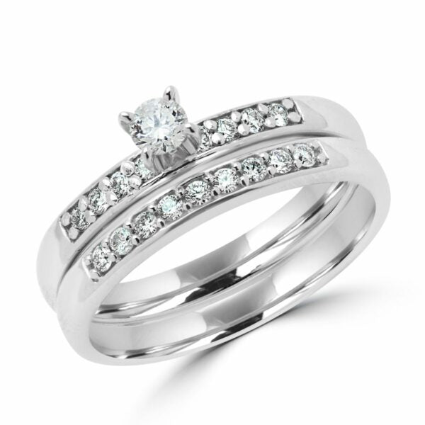 Ensemble de mariage avec diamants de mariée de 0,32 carat (ct au total) en or blanc 10 carats