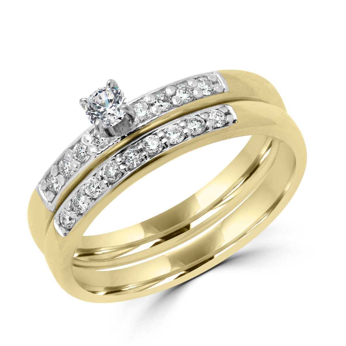Eye-catching bridal engagement ring set in 10k yellow gold