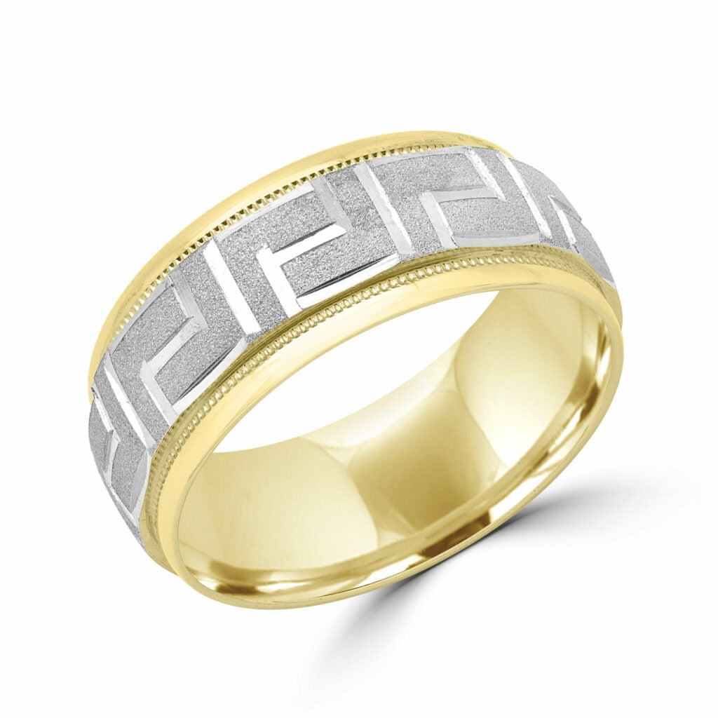 Greek key sandblasted finish wedding band 8mm