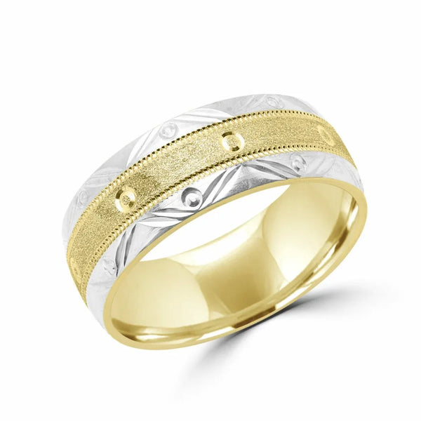 Two tone stylish yellow & white gold wedding band 8mm