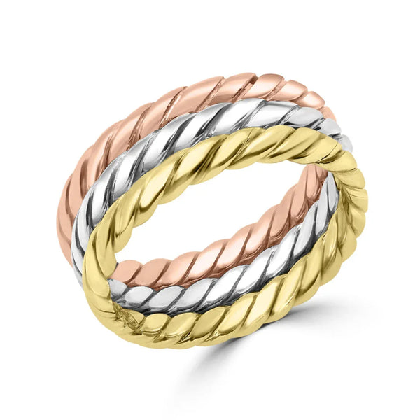 Tri color braided wedding band