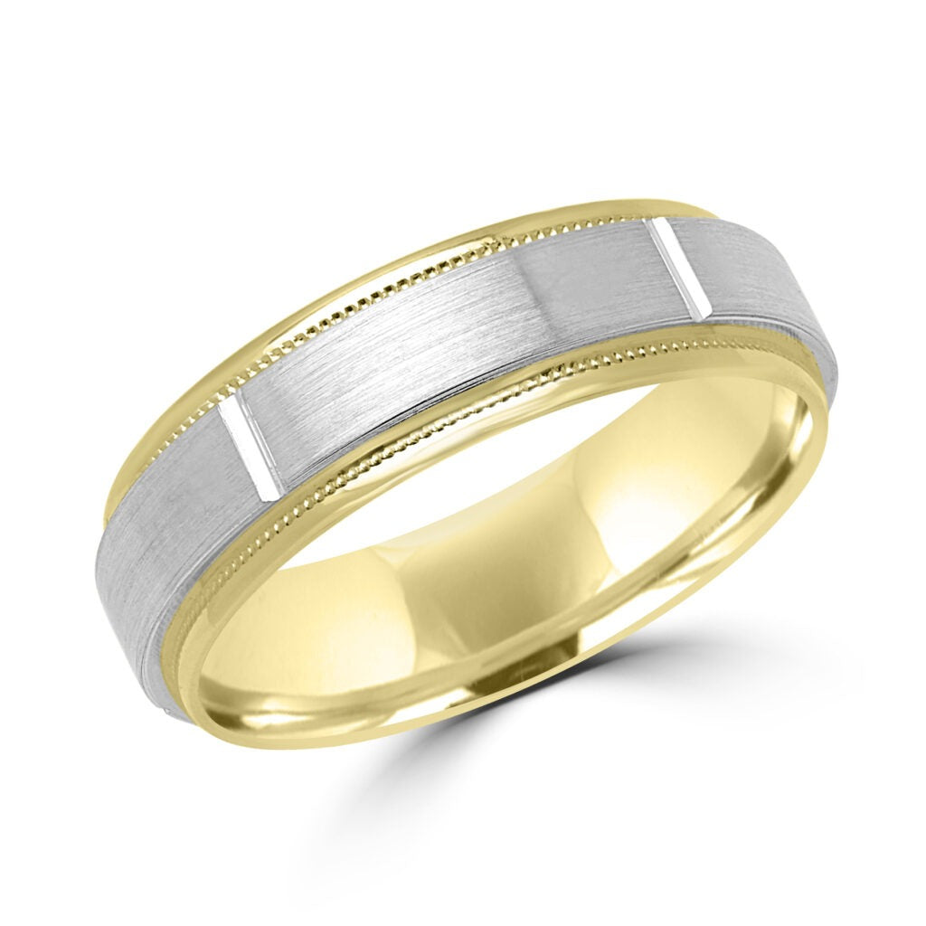 White and yellow milgrain wedding Band 6mm