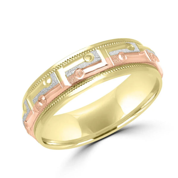 Tri color spunky wedding band 6mm