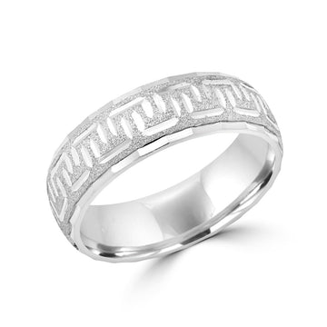 Greek key sandblasted wedding band in white gold 6mm