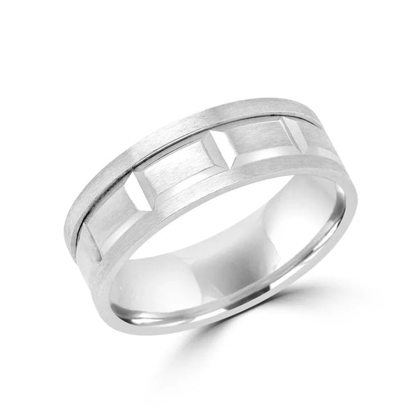 Striking design wedding band in white gold 6mm