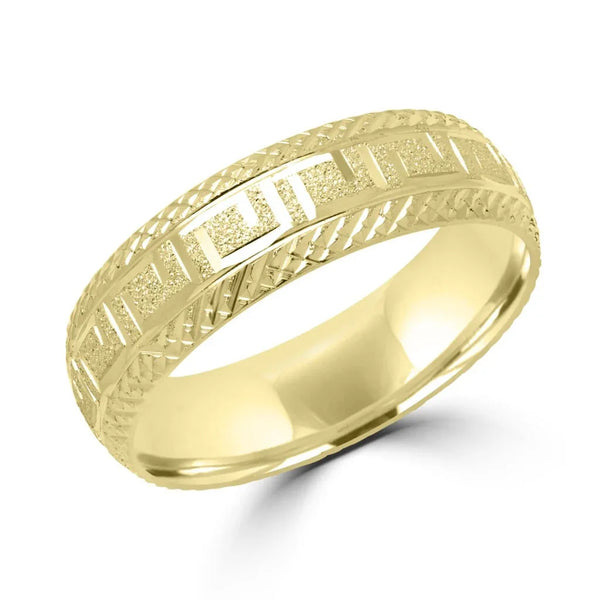 Hypnotic greek key wedding band in yellow gold 6mm