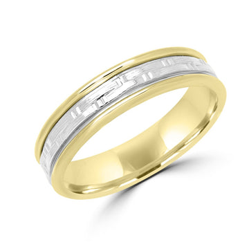 White and yellow hammered look gold wedding Band 4.5mm