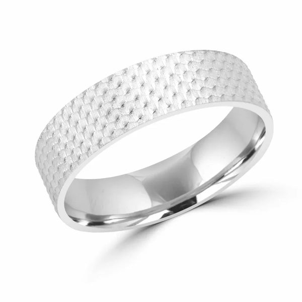 Honeycomb design white gold wedding Band 6mm