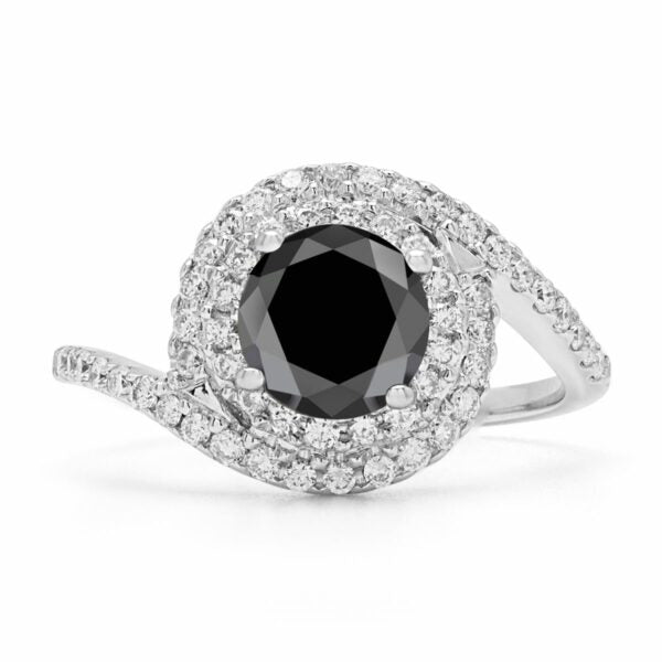 Black diamond engagement ring 1.43 + 0.44 (ctw) in 14k white gold