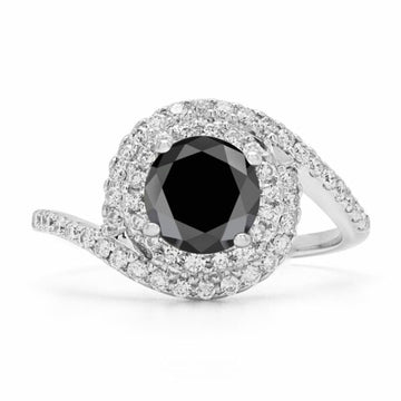 Bague de fiançailles diamant noir 1,43 + 0,44 (ct) en or blanc 14 carats