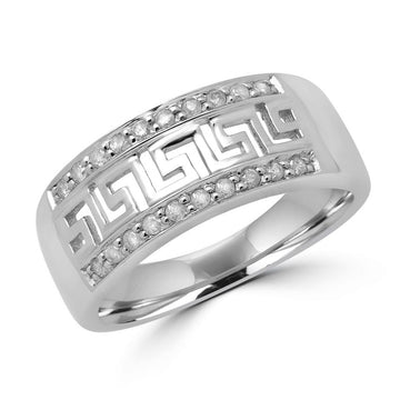 Diamond greek key anniversary ring in 14k white gold