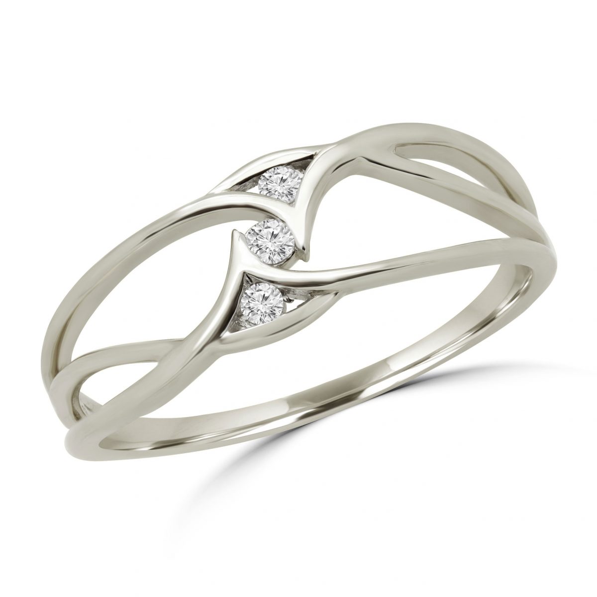 Charmante bague de promesse 3 pierres en or blanc 10 carats 