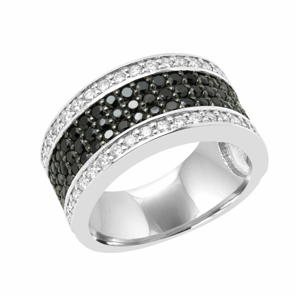Glittery black & white diamond cocktail ring 1.65 (ctw) 14k gold