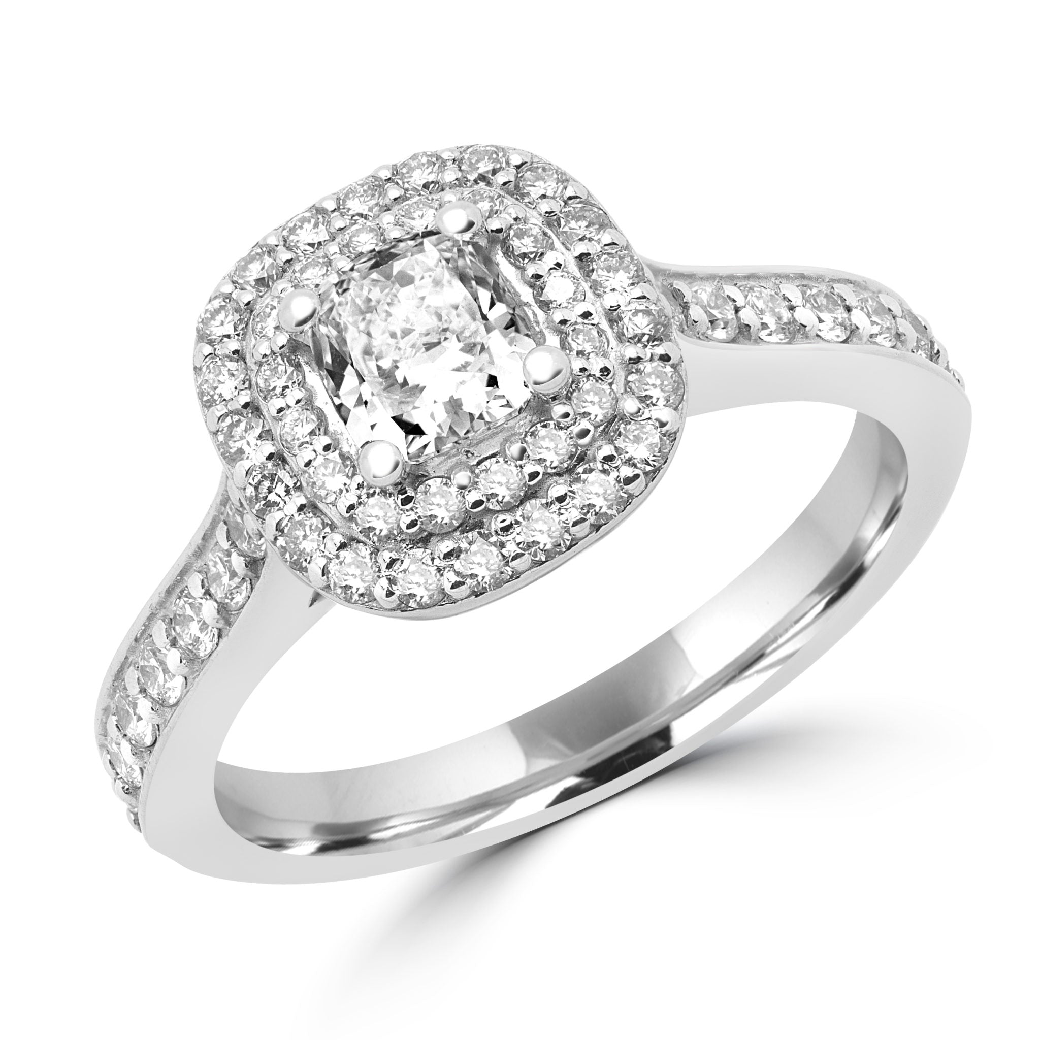 Halo sparkling engagement ring 0.58 (ctw) +CZ center in 14k white gold