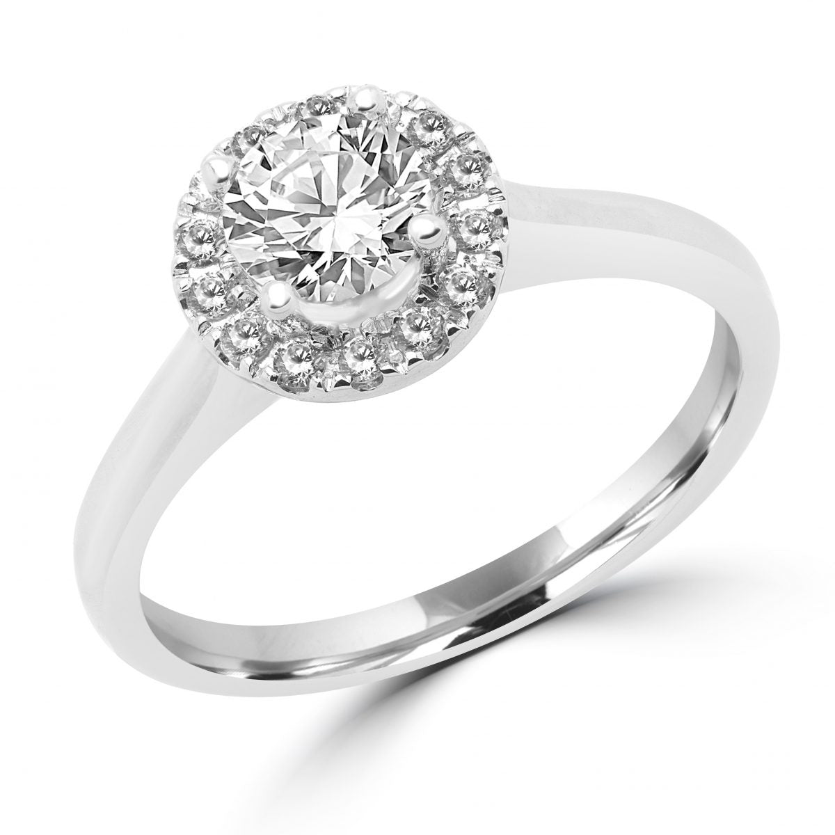 Striking halo ring 0.16 (ctw) with CZ center in 14k white gold