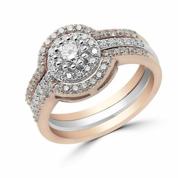 1.02 Carat (ctw)Lab-grown diamonds Halo Ring Bridal Set in 14k White & Rose Gold