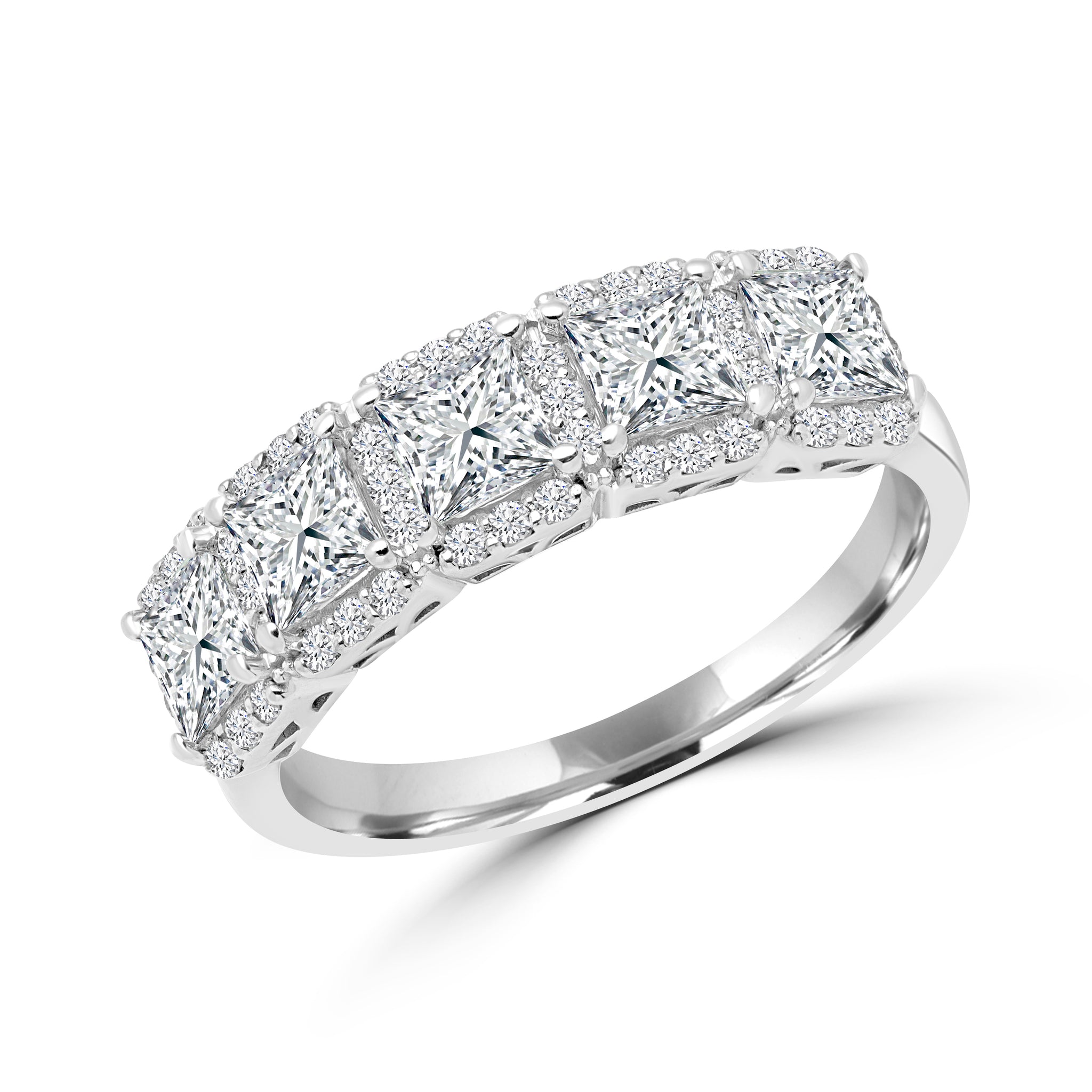 2.40 Carat Total Weight (ctw) Princess Cut Halo Semi-Eternity Ring in Elegant 14K Gold