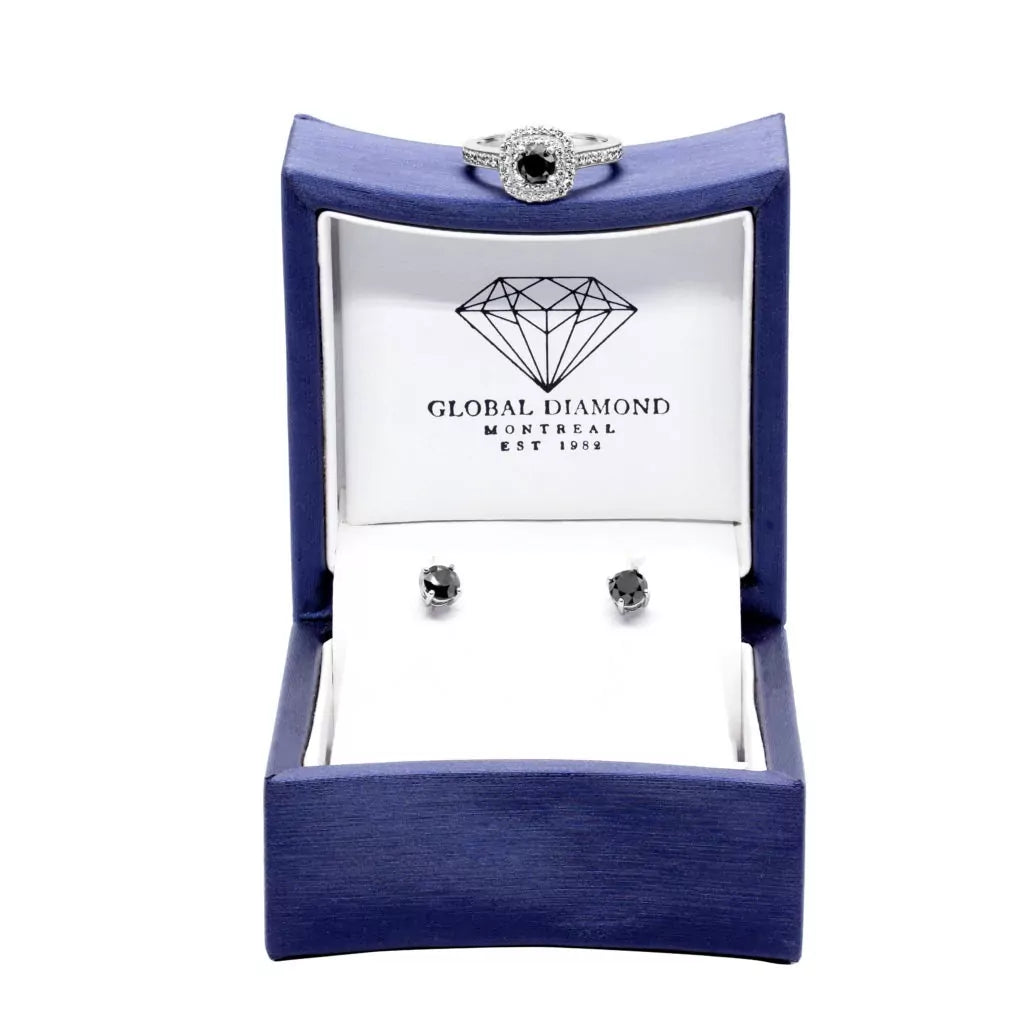 Black & white diamond jewelry set 2.18 (ctw) in 14k gold