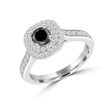 Jaw-dropping black & white diamond halo ring 1.18 (ctw) 14k gold