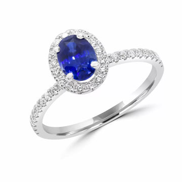 Bright blue sapphire halo ring in 1.48 (ctw) in 14k white gold