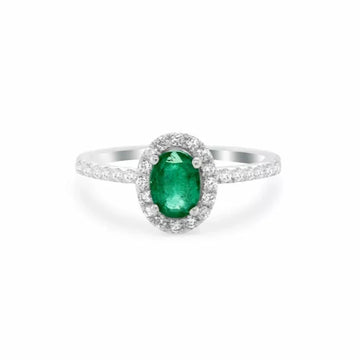 Emerald halo ring in 1.18 (ctw) in 14k white gold