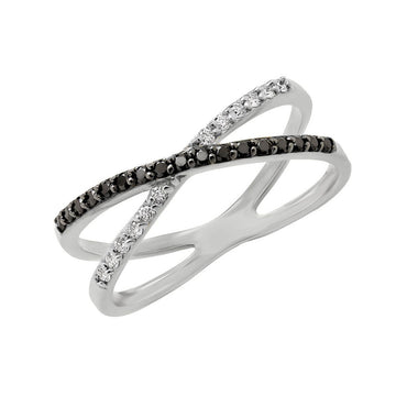 Black & white diamond cocktail ring in 10k white gold