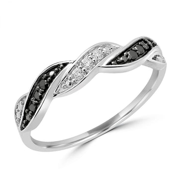 Feminine black and white diamond ring 10k white gold