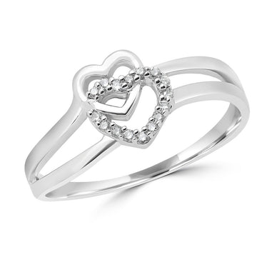 Double heart promise ring 0.08 (ctw) in 10k white gold
