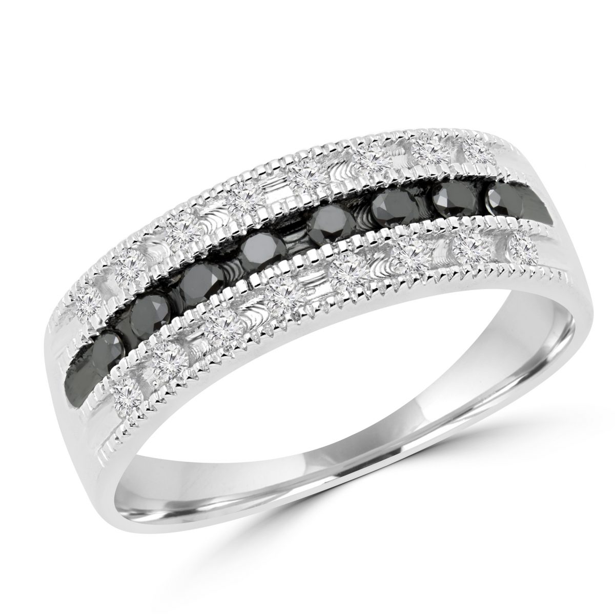 Black & white diamond anniversary ring 0.32 (ctw) 14k white gold
