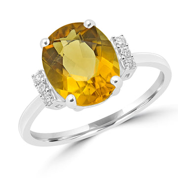 Fancy 10x8 mm oval citrine and diamond 0.09 (ctw) in 14k white gold