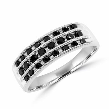 14k white gold semi-eternity ring with tree rows of black diamonds