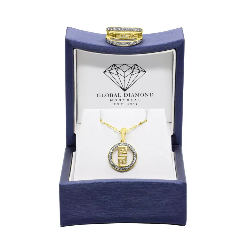 Ensemble de bijoux avec pendentif et bague en diamant clé grecque (0,48 ct) en or 10 carats 