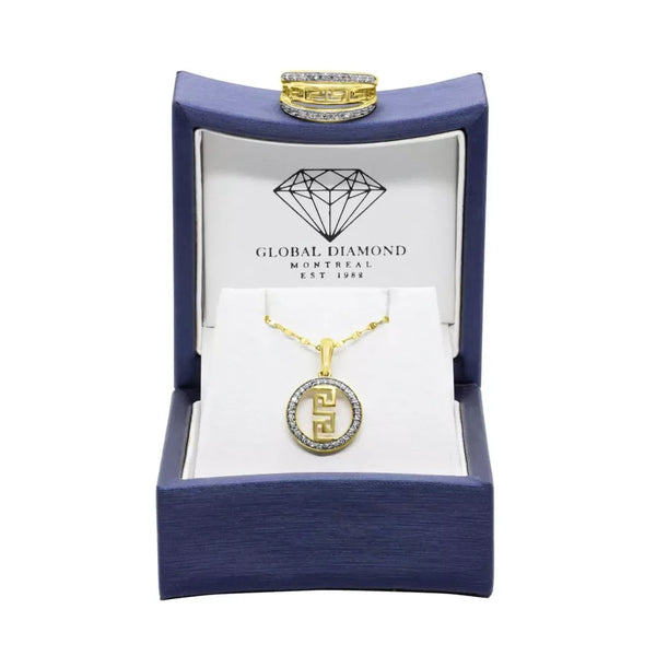 Greek key diamond pendant & ring jewelry set (0.48 ctw) 10k gold