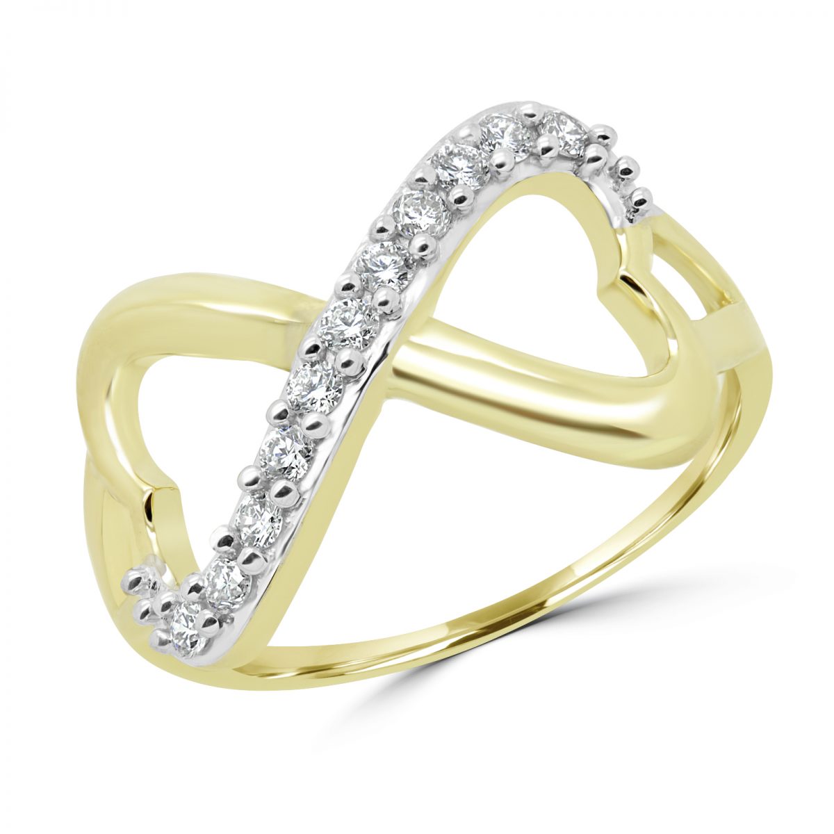 Diamond infinity double hearts ring 10k yellow gold
