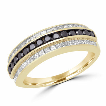 Black & white diamond anniversary ring 1.05 (ctw)14k yellow gold