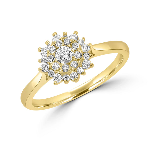 14k Yellow gold & diamond sunshine cluster ring 0.40 (ctw)